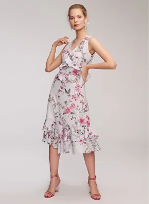 12875 Grey Frilly Floral Dress