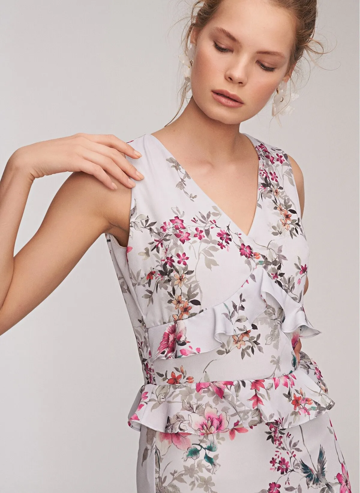 12875 Grey Frilly Floral Dress