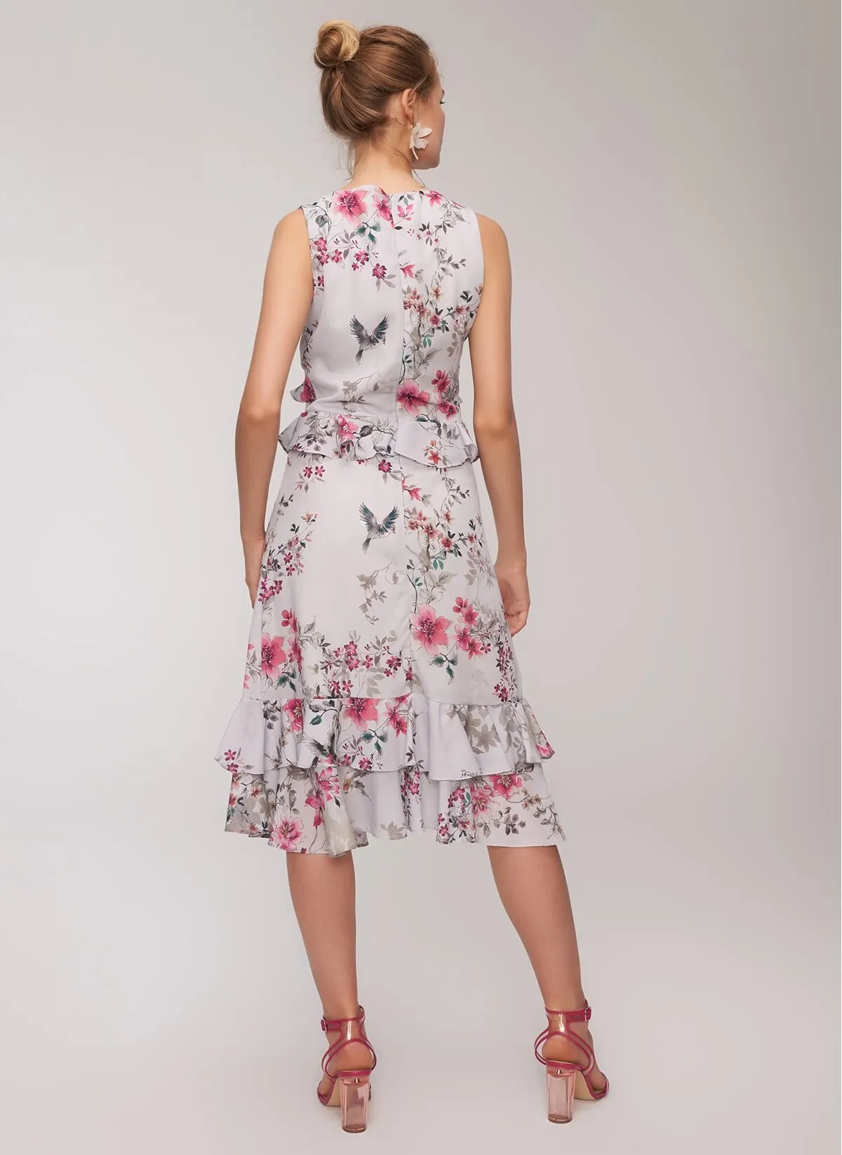 12875 Grey Frilly Floral Dress