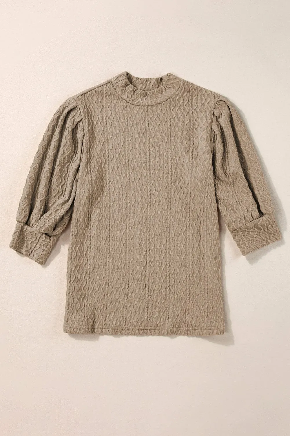 3/4 Sleeve Mock Neck Top in Taupe