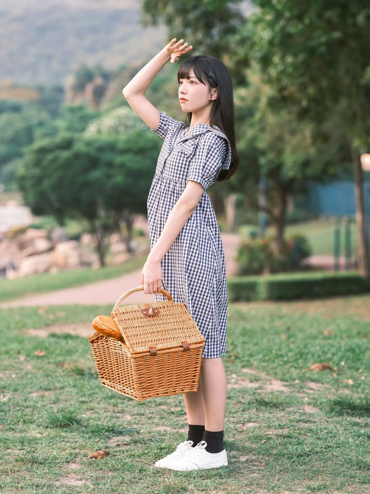 格仔水手領連身裙*