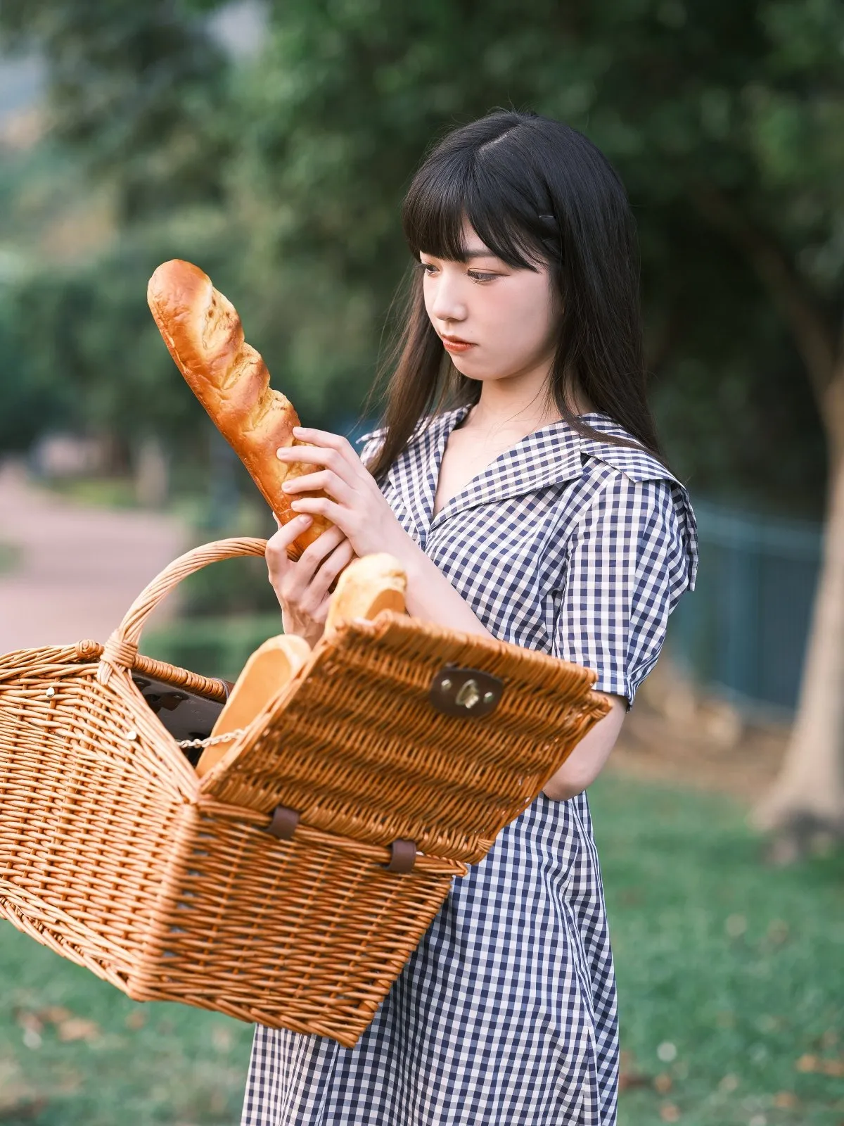 格仔水手領連身裙*