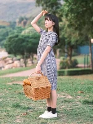 格仔水手領連身裙*