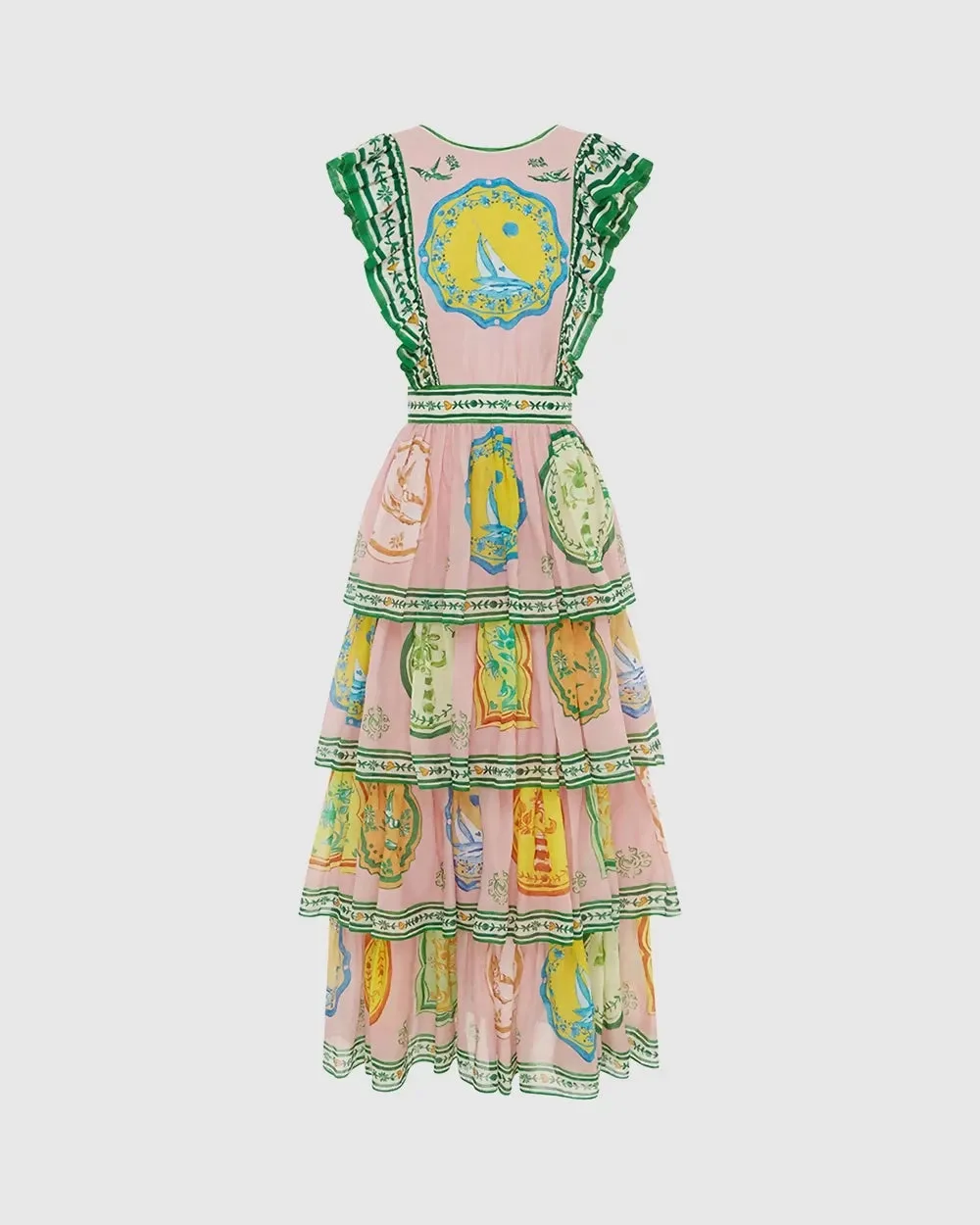Alemais Porcelain Frill Midi Dress in Pink Size 12