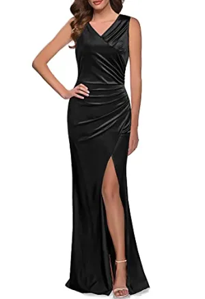 Black Women Elegant Retro V Neck Sexy Party Wedding Party Formal Long Dress - REPHYLLIS