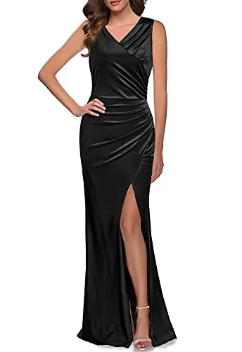 Black Women Elegant Retro V Neck Sexy Party Wedding Party Formal Long Dress - REPHYLLIS
