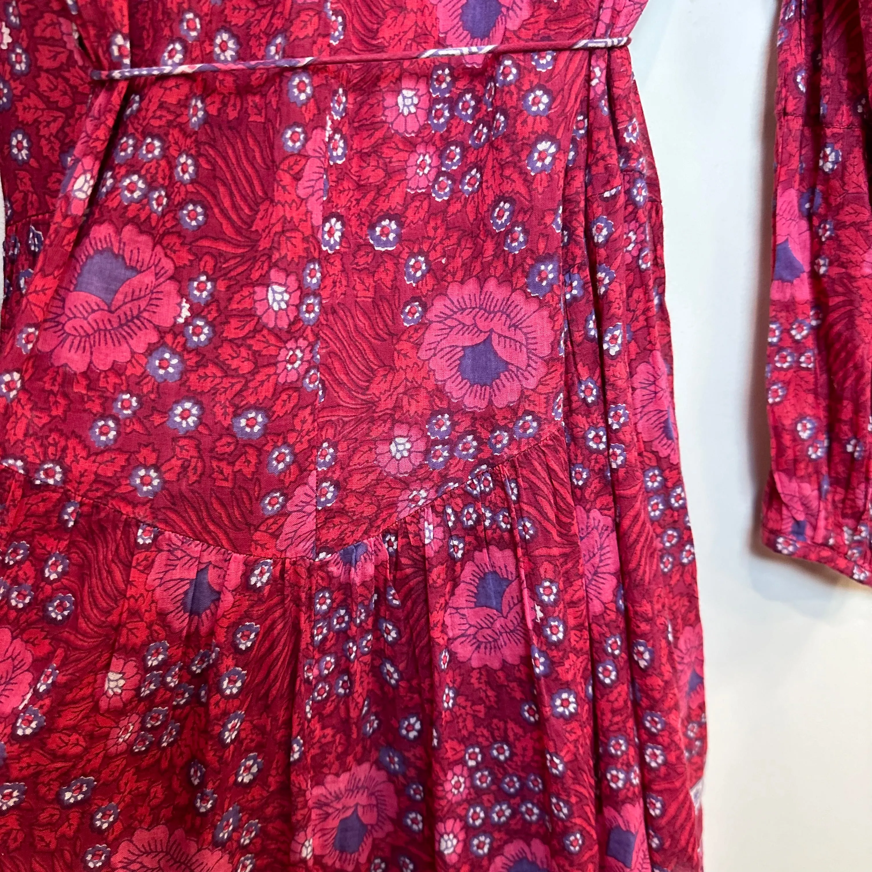 Blue Boheme Wrap Dress One Size Floral Long Sleeve Midi Boho Cotton