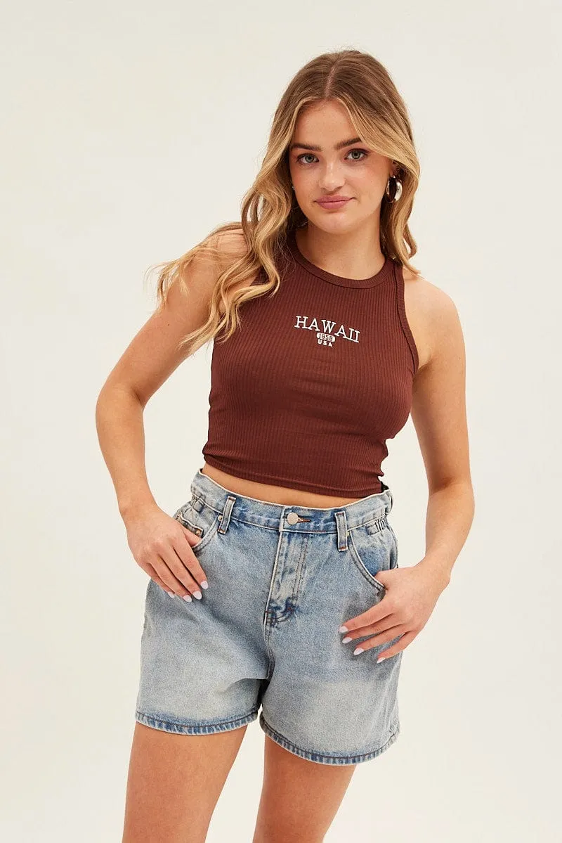 Blue High Waist Denim Shorts Relaxed