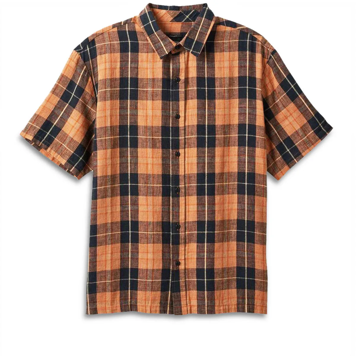 Brixton Cru Linen Blend Woven Shirt - Black/Rust Orange