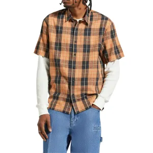 Brixton Cru Linen Blend Woven Shirt - Black/Rust Orange