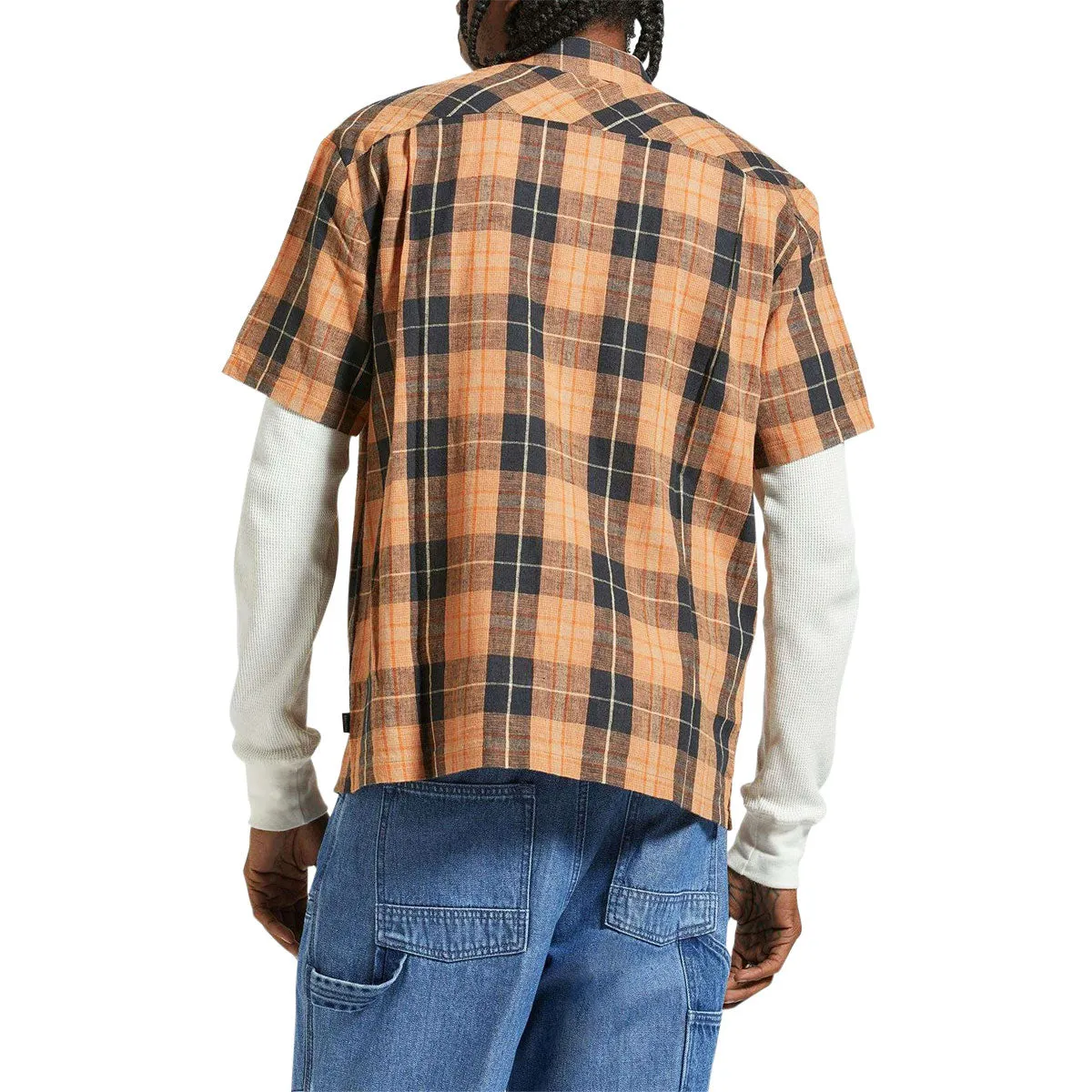 Brixton Cru Linen Blend Woven Shirt - Black/Rust Orange