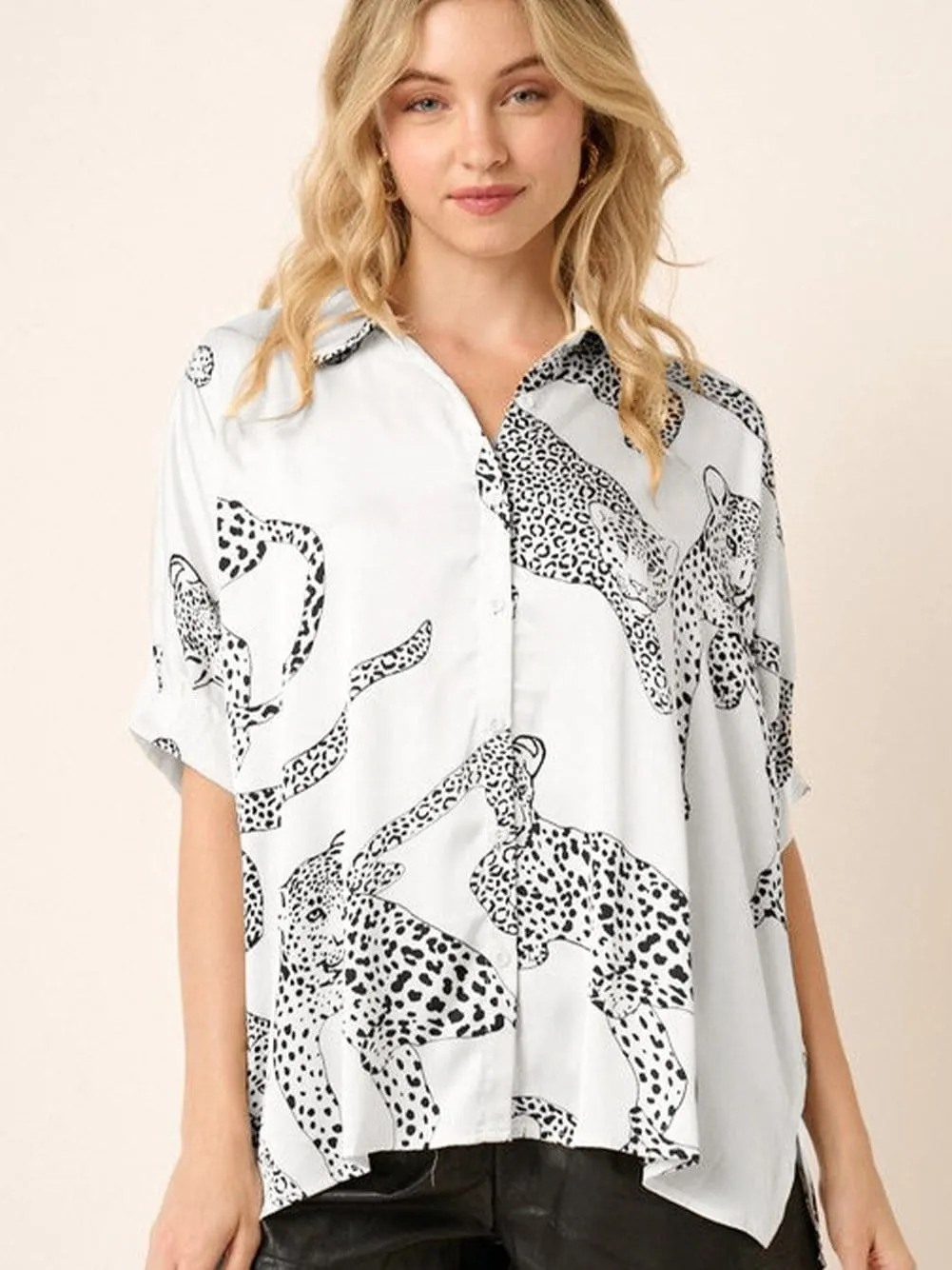 Button-Up Animal Print Top