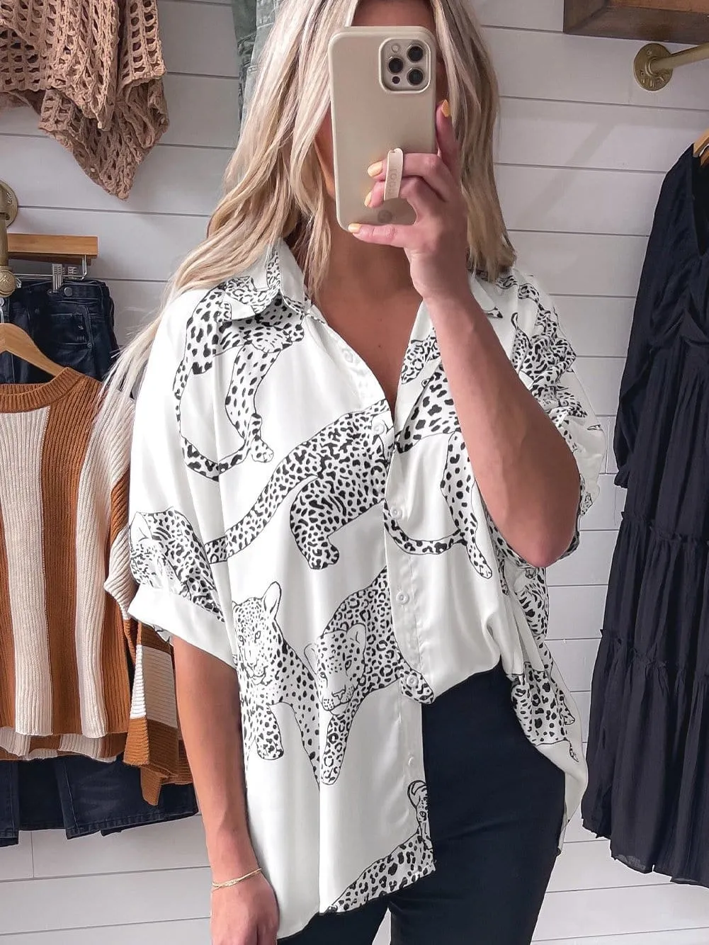 Button-Up Animal Print Top