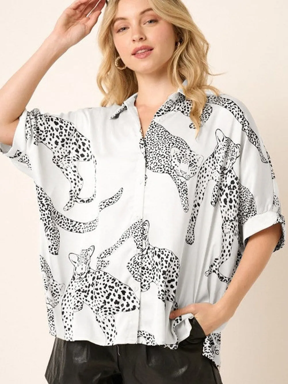 Button-Up Animal Print Top