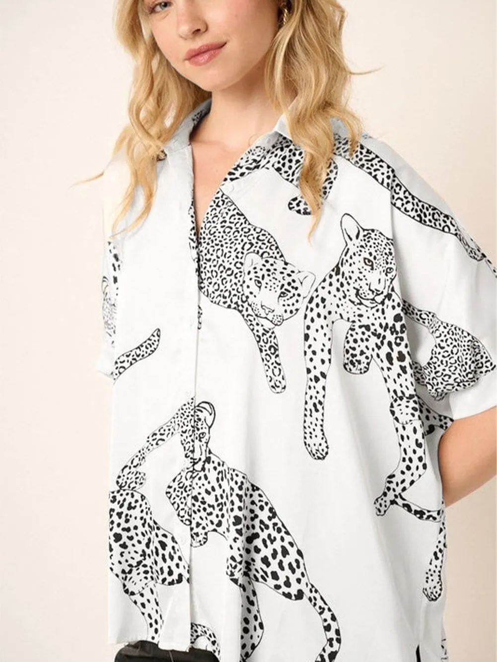 Button-Up Animal Print Top