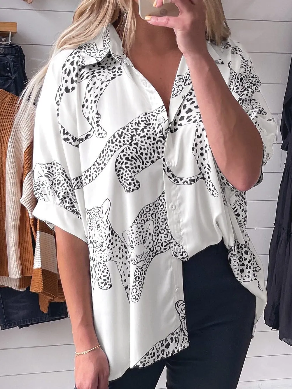 Button-Up Animal Print Top