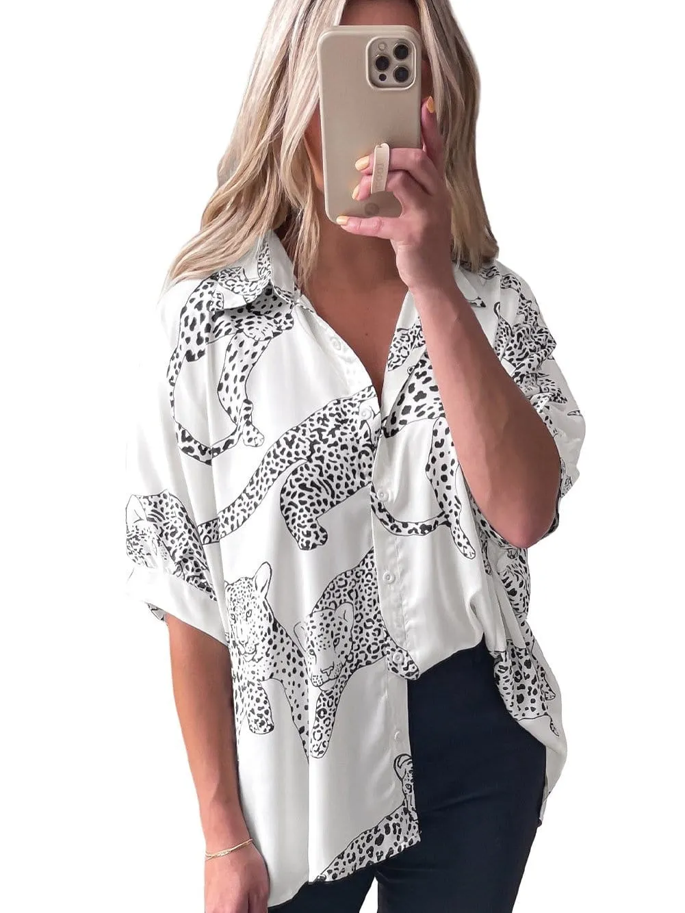 Button-Up Animal Print Top