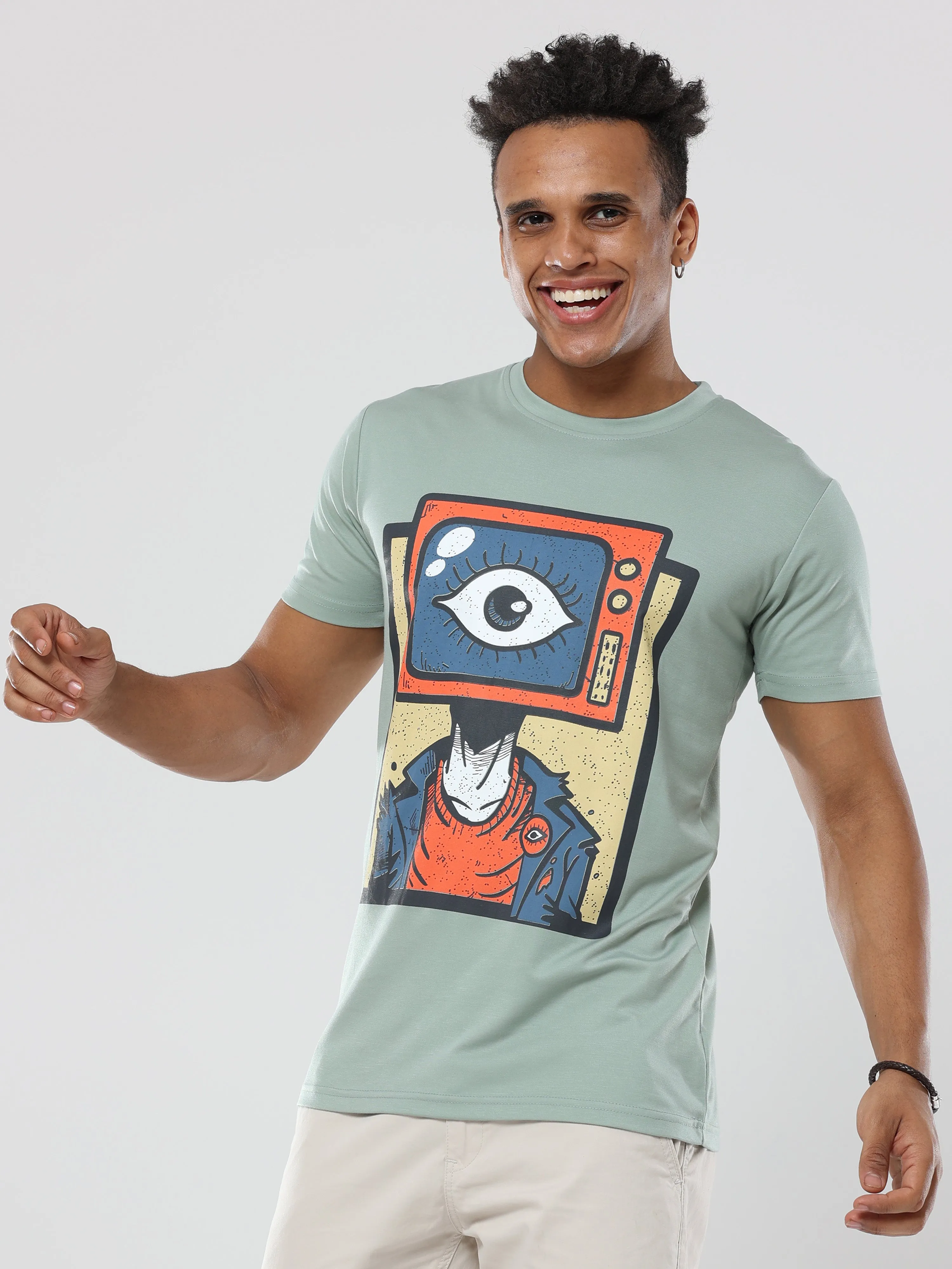 Classic Italian Sea Green third eye printed T-shirt for men