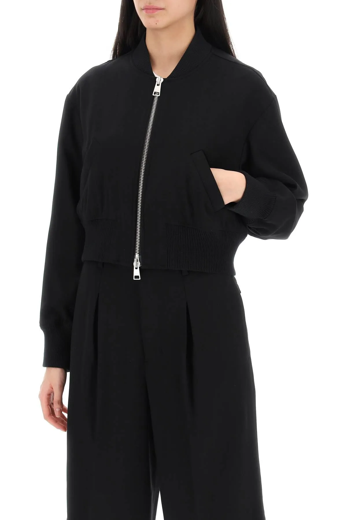 cropped twill bomber jacket