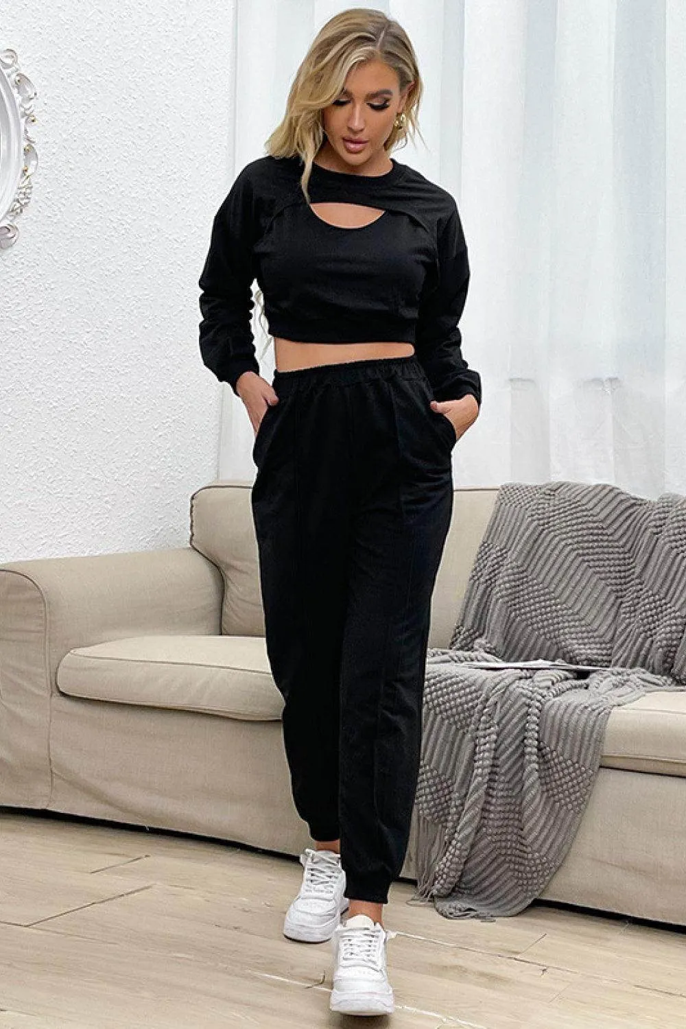 Cut Out Crop Top And Joggers Set