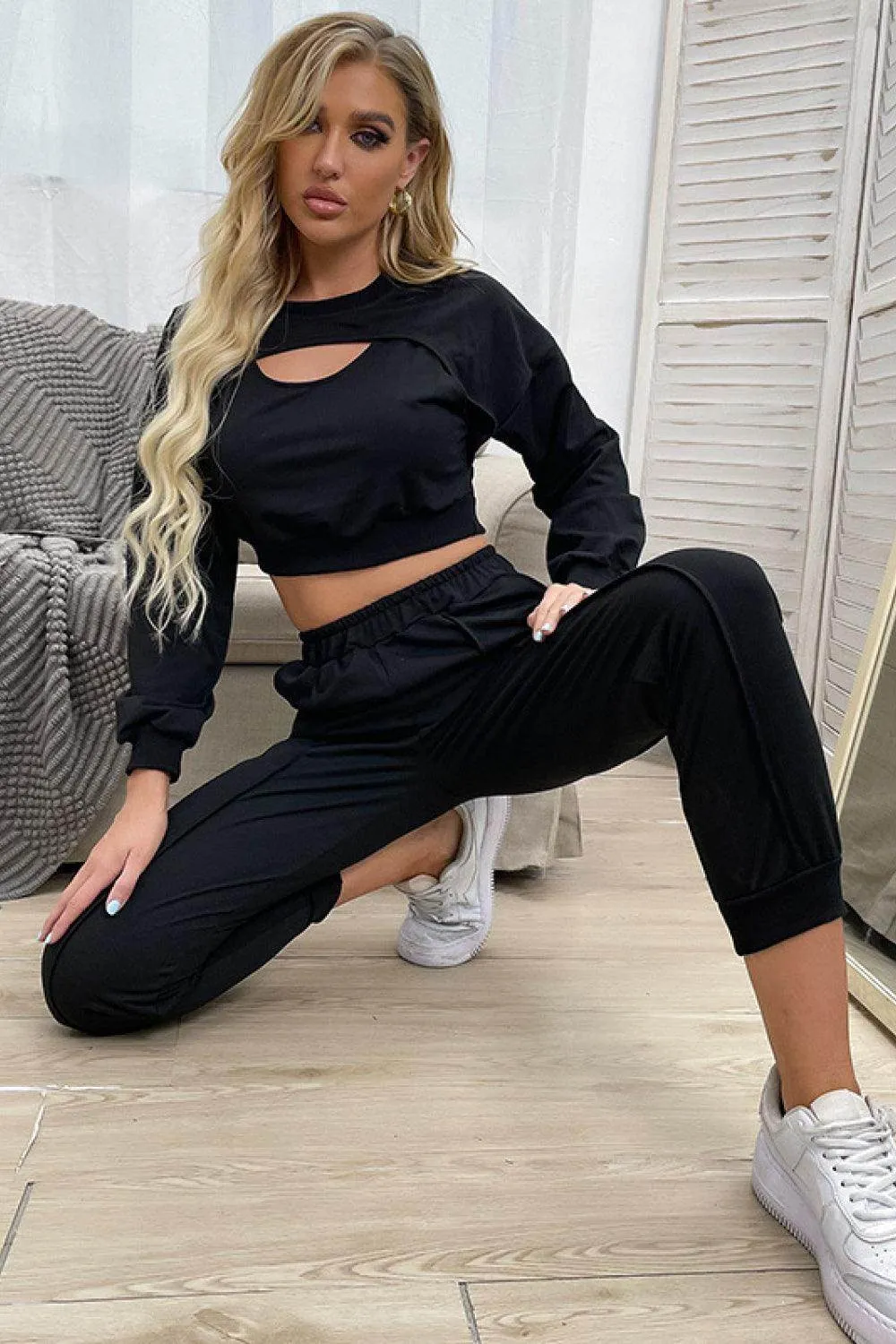 Cut Out Crop Top And Joggers Set
