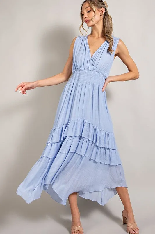 Delray V-Neck Ruffle Maxi Dress