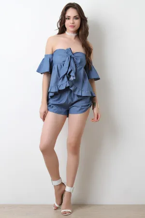 Denim Side Button Tab Shorts