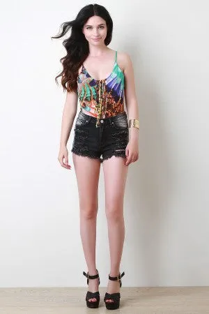 Distress Cheeky High Waisted Denim Shorts