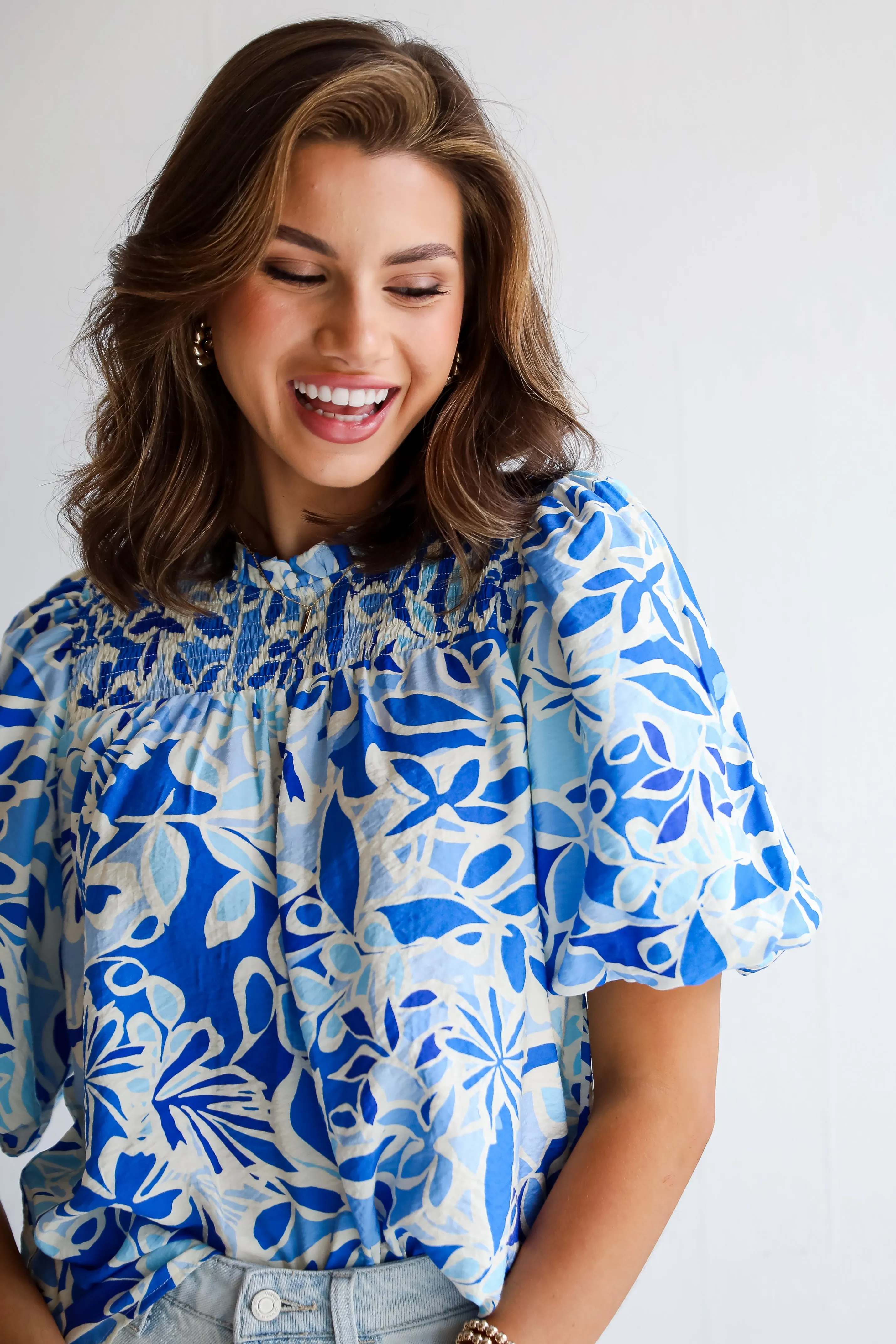 Essentially Sweet Blue Floral Puff Sleeve Blouse