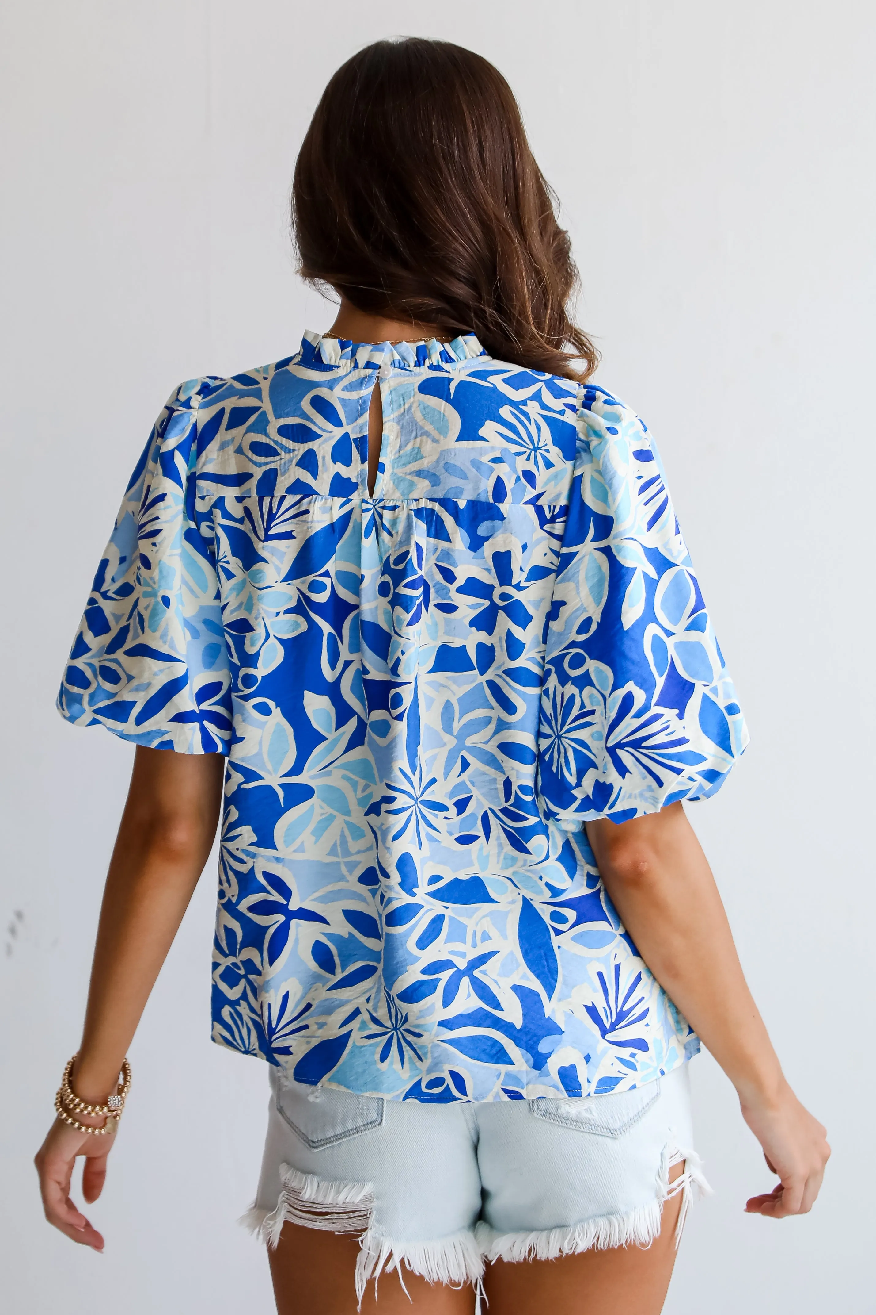 Essentially Sweet Blue Floral Puff Sleeve Blouse
