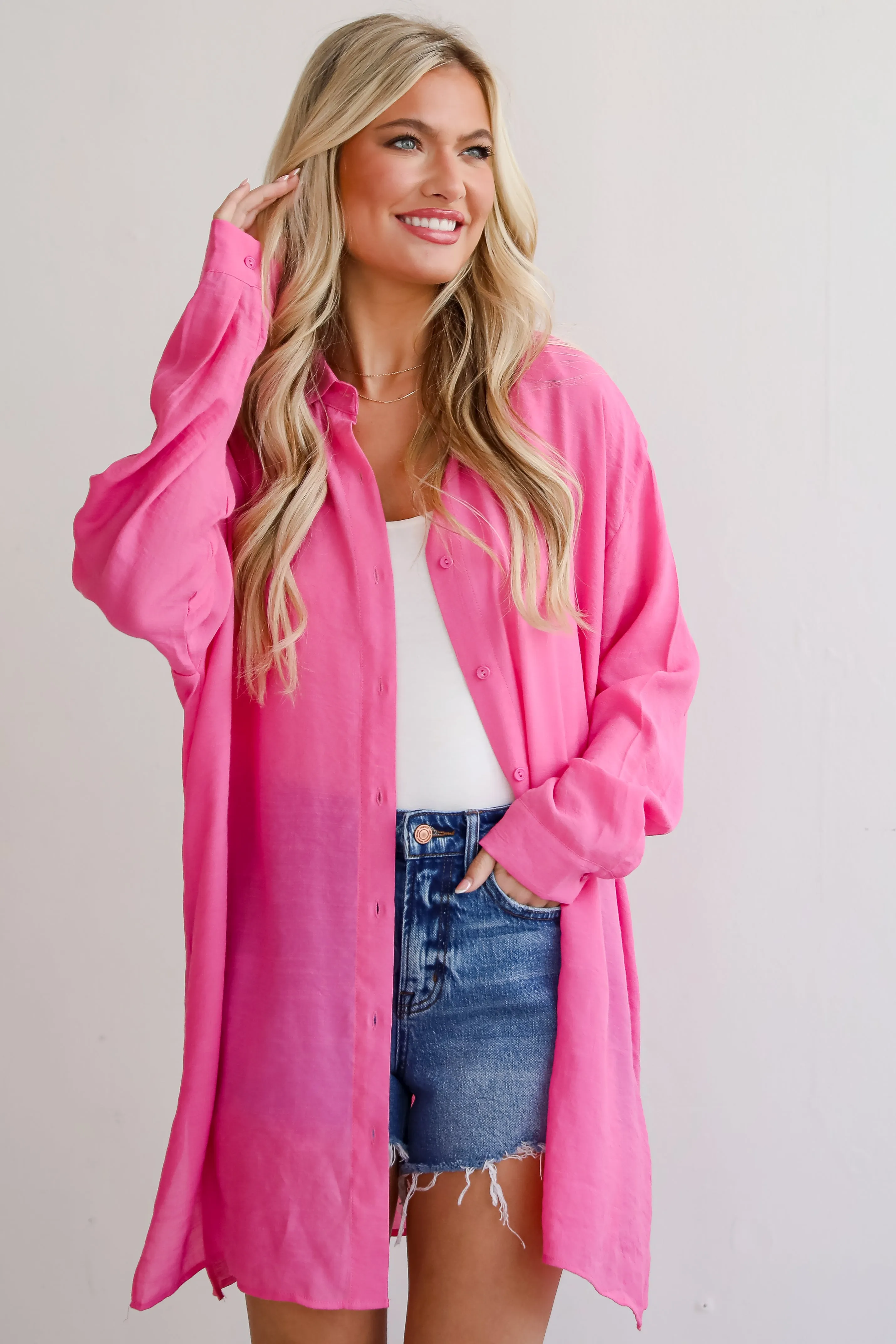 FINAL SALE - Ticket To Paradise Oversized Button-Up Blouse - DU DEAL