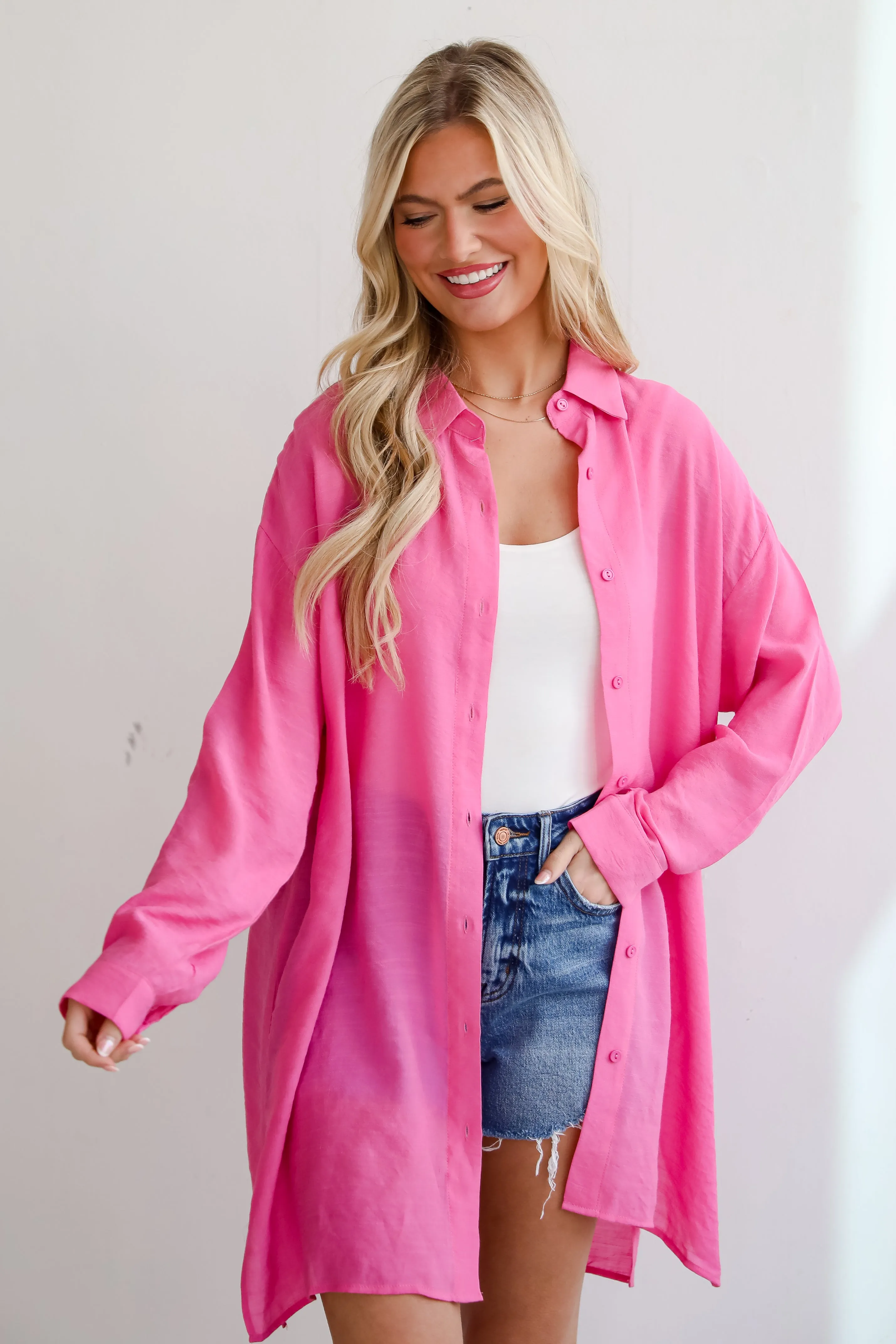 FINAL SALE - Ticket To Paradise Oversized Button-Up Blouse - DU DEAL