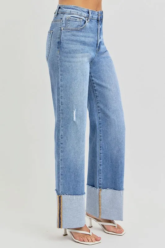 FRANKIE HIGH RISE ANKLE WIDE CUFFED JEANS