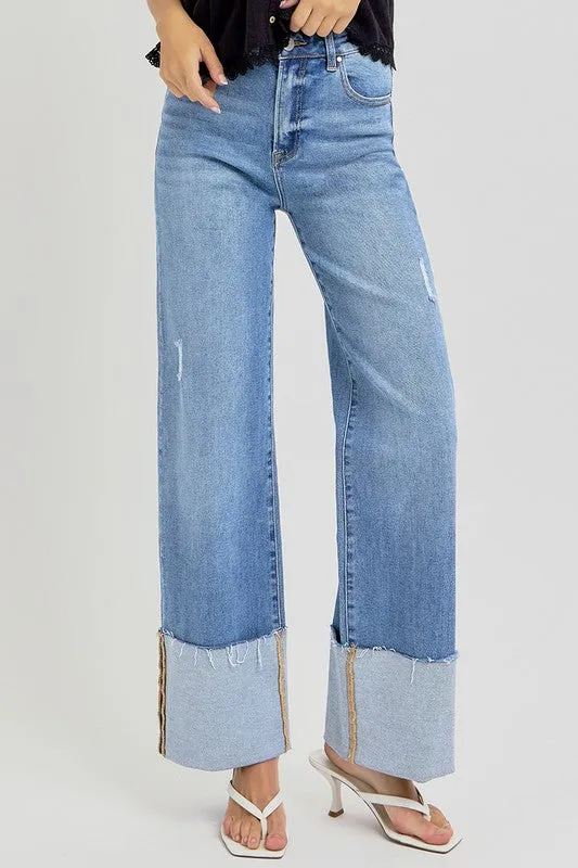 FRANKIE HIGH RISE ANKLE WIDE CUFFED JEANS