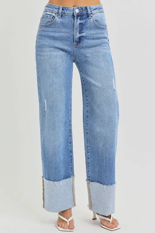 FRANKIE HIGH RISE ANKLE WIDE CUFFED JEANS
