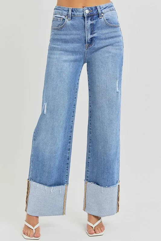 FRANKIE HIGH RISE ANKLE WIDE CUFFED JEANS