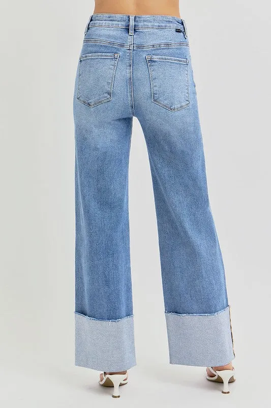 FRANKIE HIGH RISE ANKLE WIDE CUFFED JEANS
