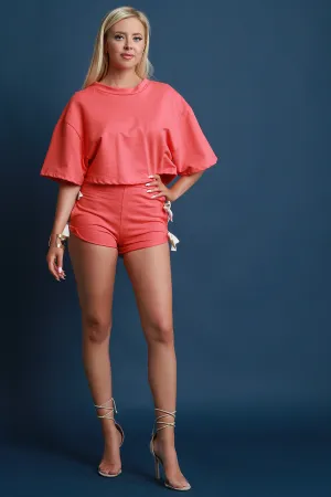 French Terry Self-Tie Sides High Waisted Shorts