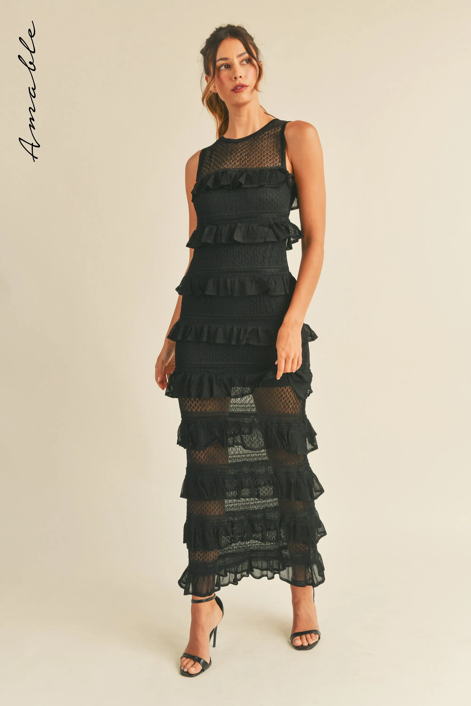 GRACIE FRILL KNIT MIDI DRESS