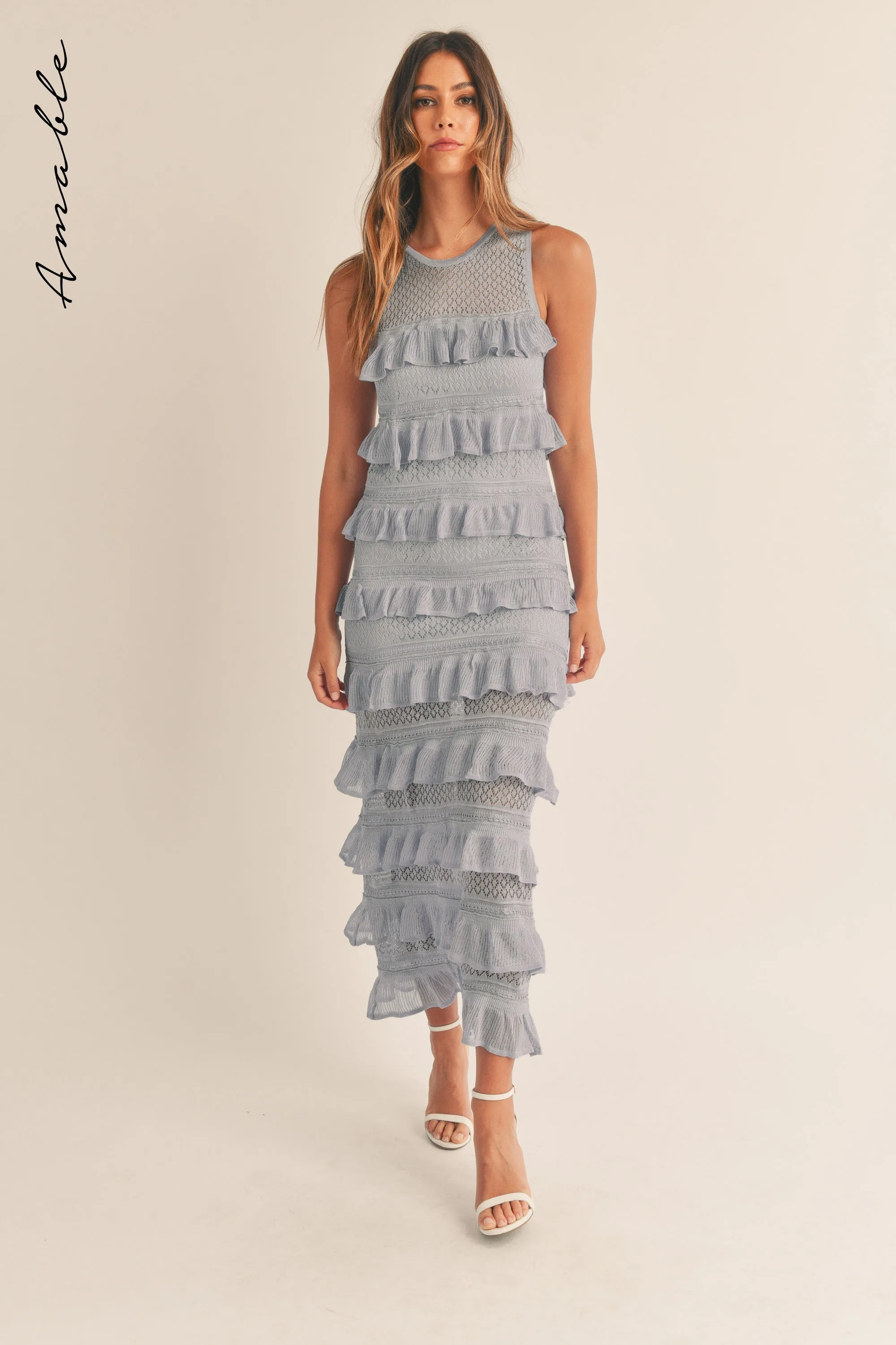 GRACIE FRILL KNIT MIDI DRESS