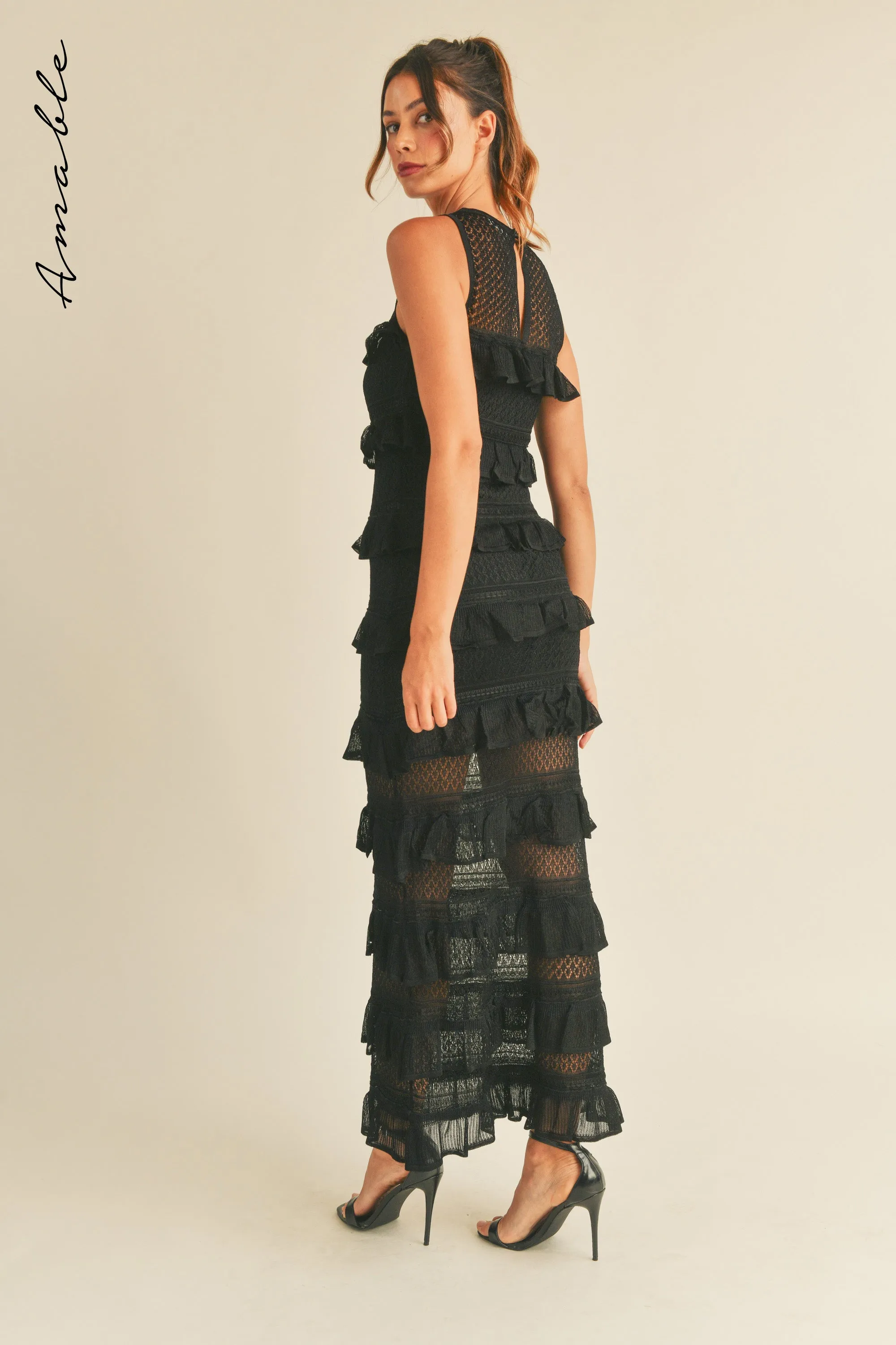 GRACIE FRILL KNIT MIDI DRESS
