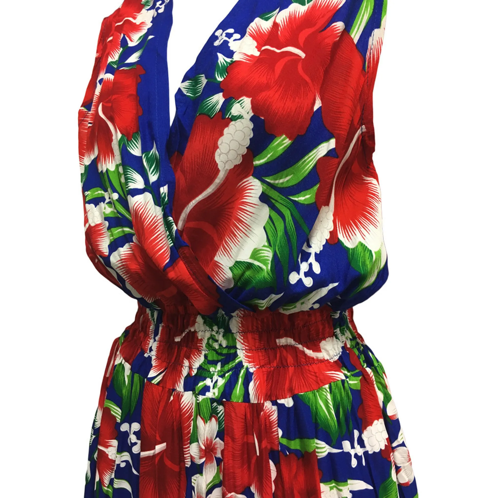 Hawaiian Boho Bright Floral Sleeveless V-Neck Wrap Long Sundress TH Hula B