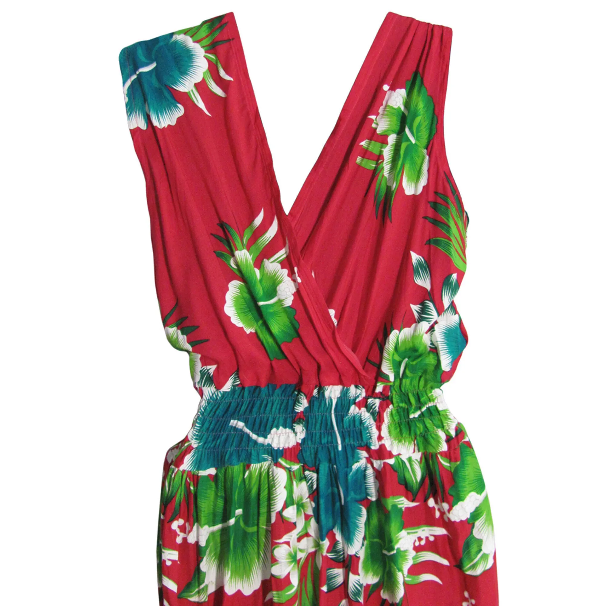 Hawaiian Boho Bright Floral Sleeveless V-Neck Wrap Long Sundress TH Hula B