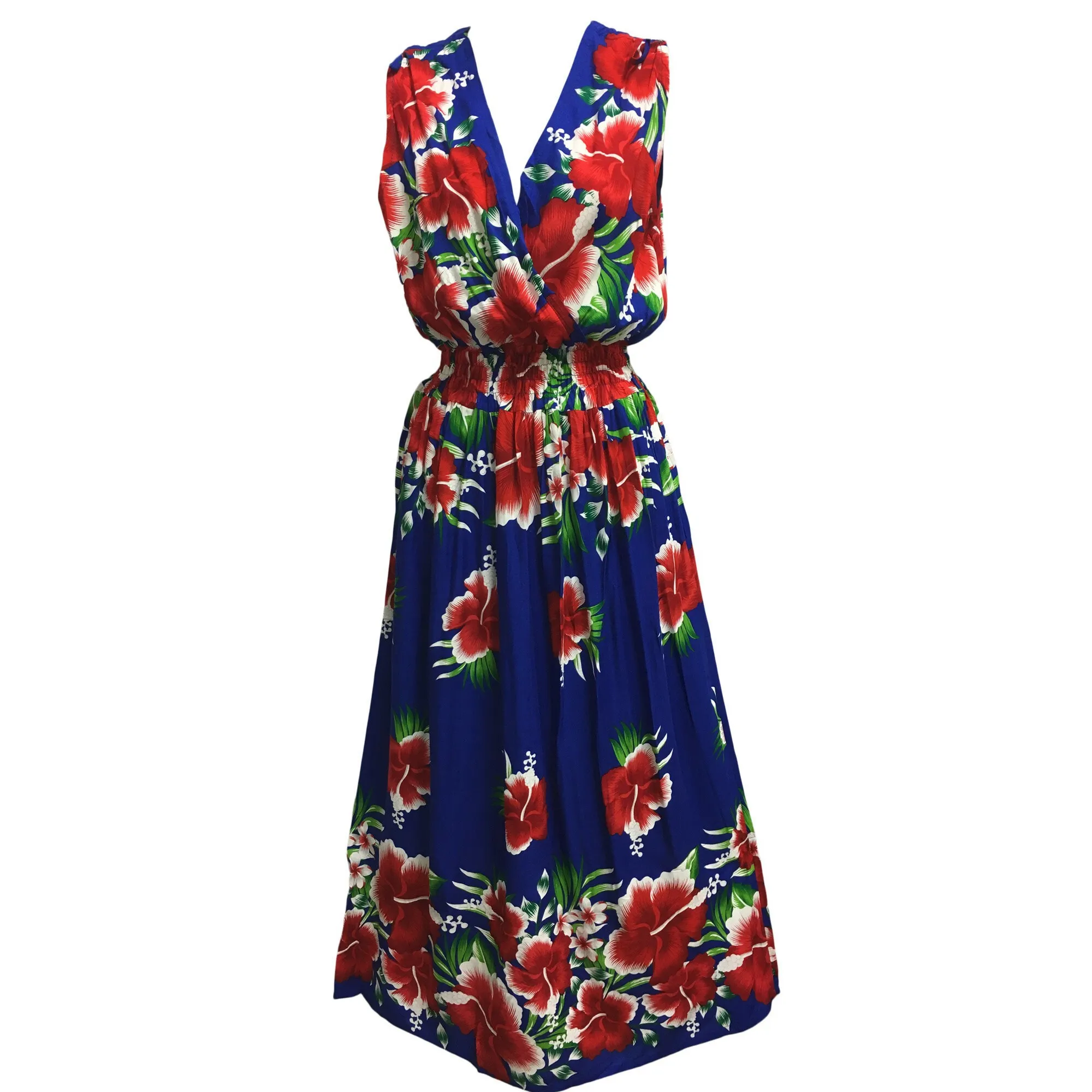 Hawaiian Boho Bright Floral Sleeveless V-Neck Wrap Long Sundress TH Hula B