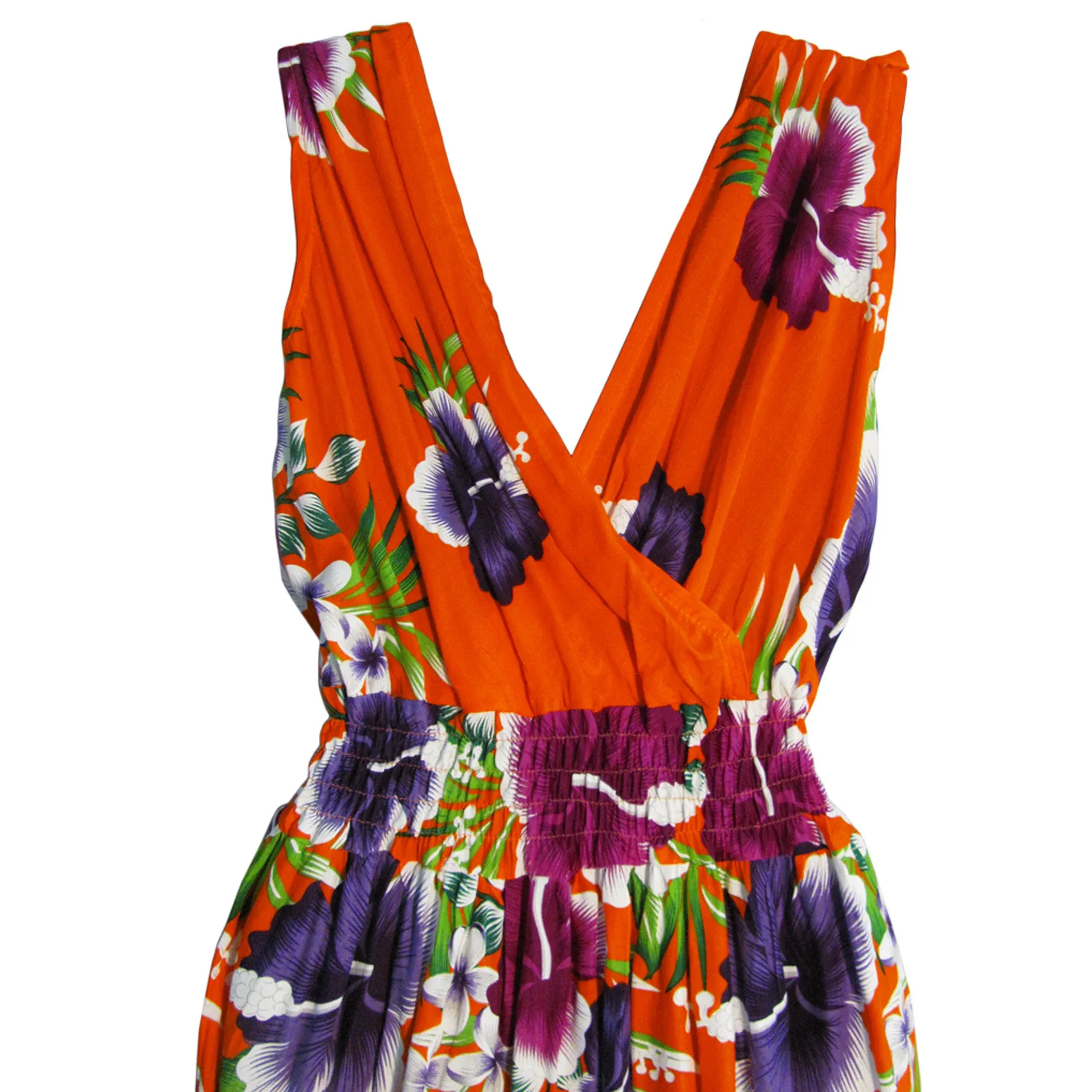Hawaiian Boho Bright Floral Sleeveless V-Neck Wrap Long Sundress TH Hula B