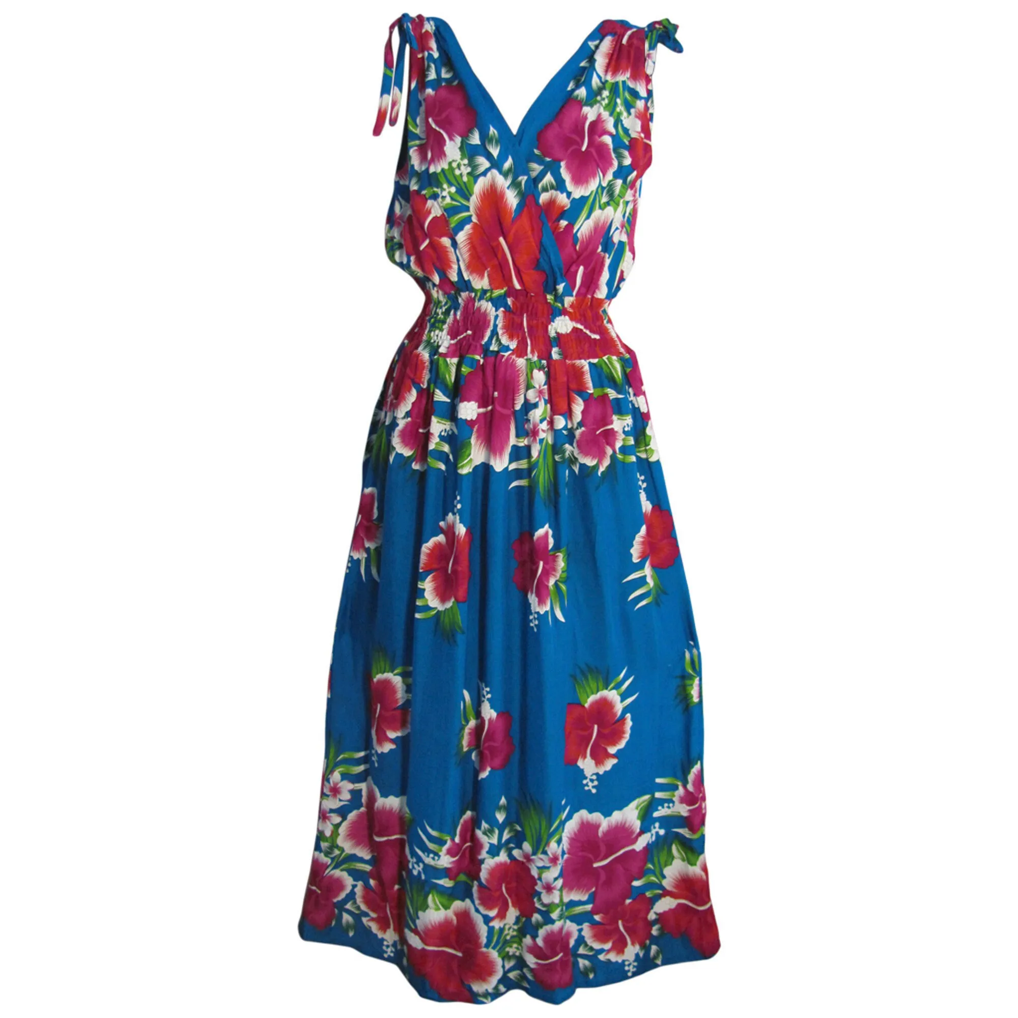 Hawaiian Boho Bright Floral Sleeveless V-Neck Wrap Long Sundress TH Hula B