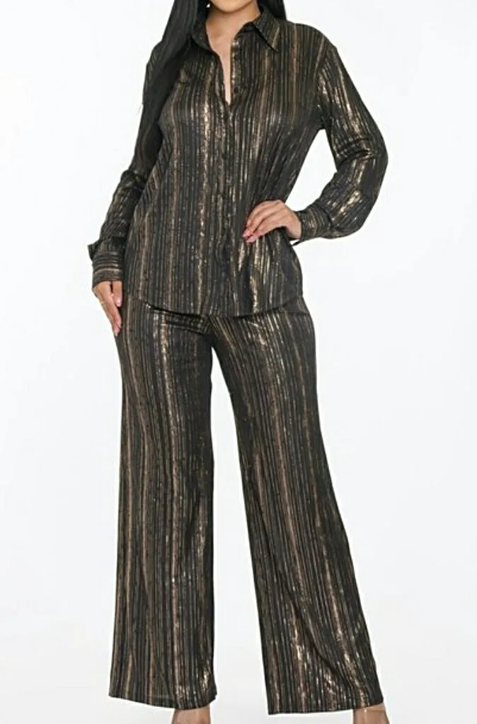 Holiday Comfort 2Pc Shimmer Wide Leg Pant Set