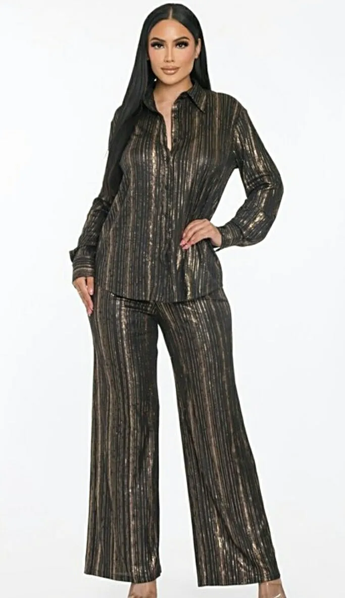Holiday Comfort 2Pc Shimmer Wide Leg Pant Set