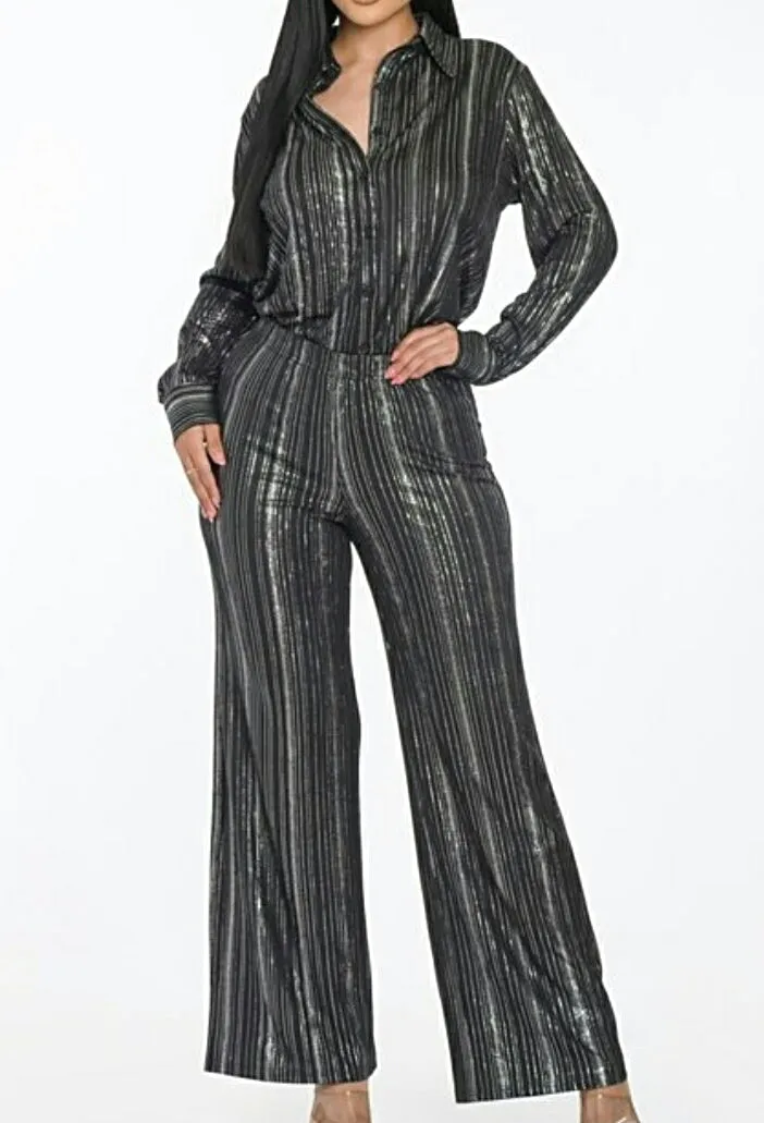 Holiday Comfort 2Pc Shimmer Wide Leg Pant Set