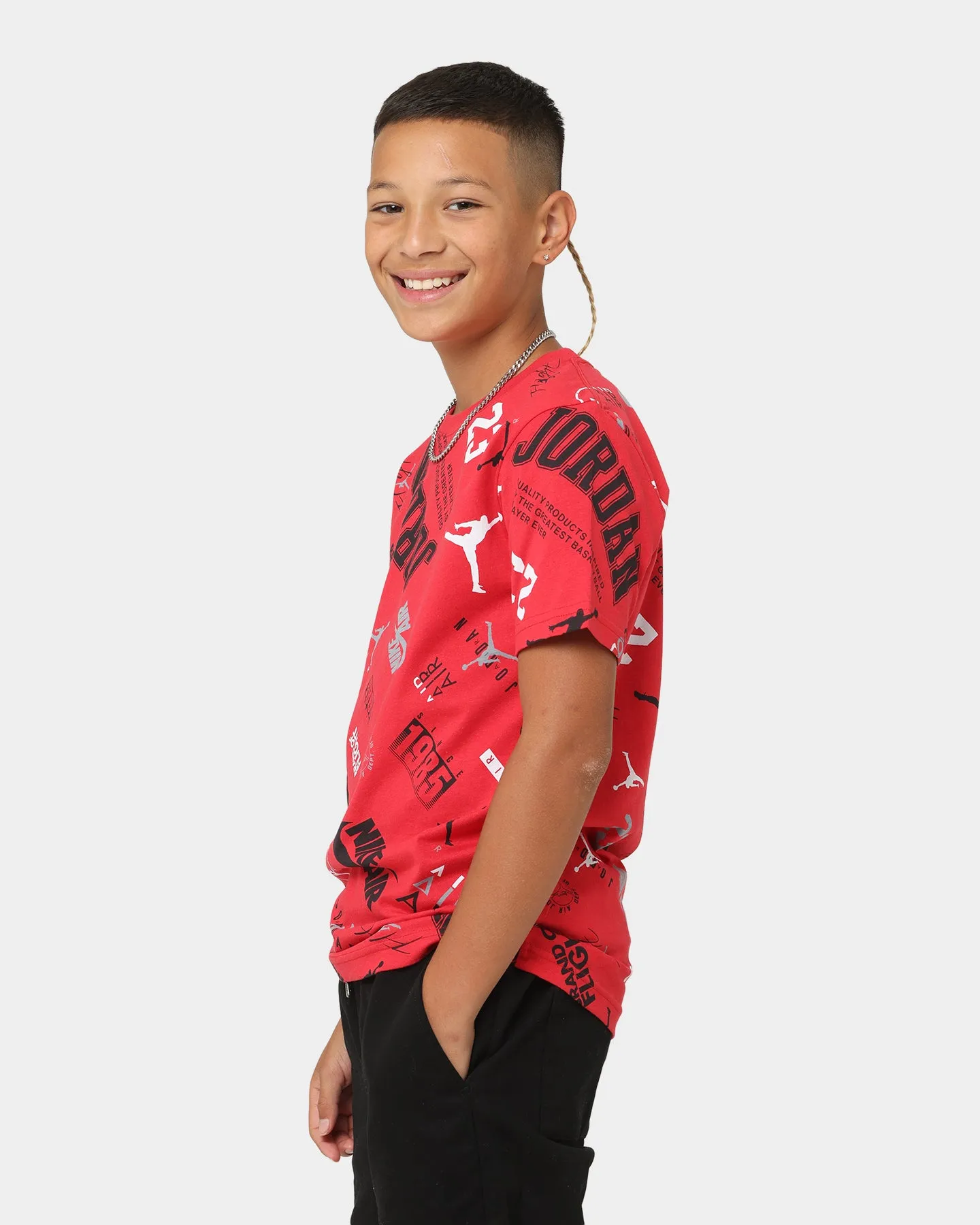 Jordan Kids' Level Up All Over Print Graphic T-Shirt Fire Red